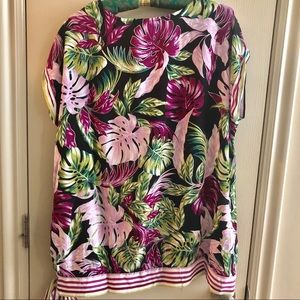 Fred David Tops - Tropical Floral and Striped Top Fred David Tops - Tropical Floral and Striped Top